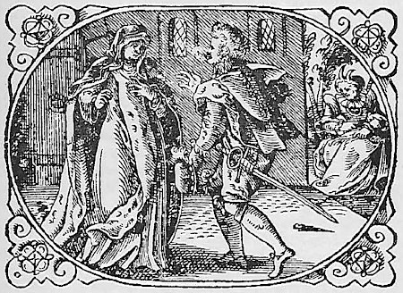 Holzschnitt aus „Die schöne Magelone“, 1587; 
Bild: Wikimedia Commons.